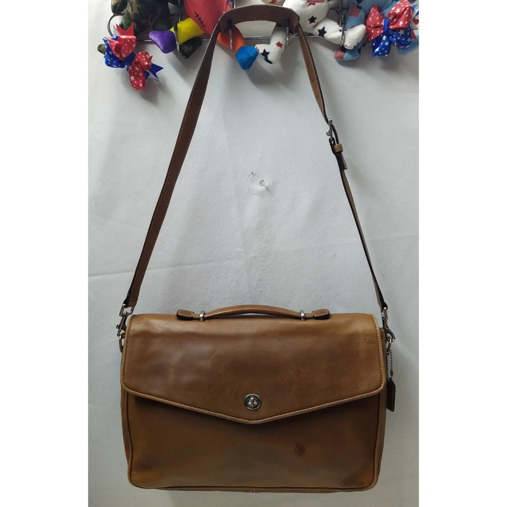 Coach Lexington British Tan Leather Briefcase Messenger Crossbody Bag - Vintage